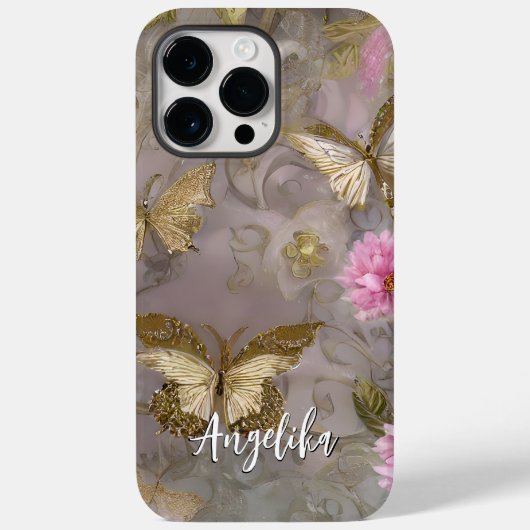 ピンクの花と金の花のカスタムネーム シャツ Case-Mate iPhoneケース (裏面)