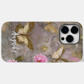 ピンクの花と金の花のカスタムネーム シャツ Case-Mate iPhoneケース (裏面 (横))