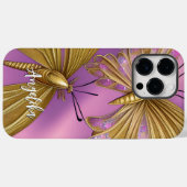 ピンクの花と金の蝶の名入れデザイン Case-Mate iPhoneケース (裏面 (横))