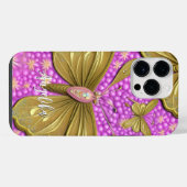 ピンクの花と金の蝶の名前 iPhoneケース (裏面横)