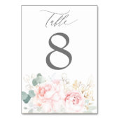 ピンクの花と金ゴールドの緑のエレガントな結婚式 テーブルナンバー (裏面)