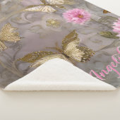 ピンクの花と金ゴールドの花パーソナライズされたの名前 シェルパブランケット (3/4)