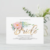 ピンクの花と金ゴールドグリッターモダンブライダルシャワー 招待状 (スタンド正面)