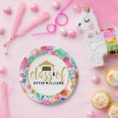 ピンクの花と金ゴールドグリッター文字クラス2016 ペーパープレート (パーティー)