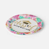 ピンクの花と金ゴールドグリッター文字クラス2016 ペーパープレート (アングル)