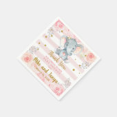 ピンクの花と金ゴールド象の赤ちゃんシャワーナプキン。 スタンダードカクテルナプキン (角)