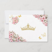 ピンクの花と金色の蝶のキンセアネーラ 出欠カード (裏面)