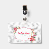 ピンクの花と銀ガぼやけラス バッジ (クリップ付き表面)