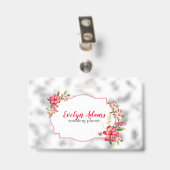 ピンクの花と銀ガぼやけラス バッジ (クリップ付き裏面)