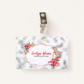 ピンクの花と銀ガぼやけラス バッジ (正面クリップ)