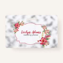 ピンクの花と銀ガぼやけラス バッジ