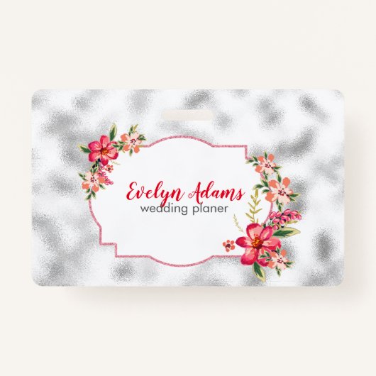 ピンクの花と銀ガぼやけラス バッジ (裏面)