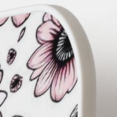 ピンクの花と離れデザインのスケッチ ピックルボールラケット (左詳細)