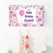 ピンクの花と青いハートかわいい誕生日 横断幕 (インサイチュ)
