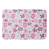 ピンクの花と青のハートかわいいお洒落 バスマット (正面)