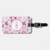 ピンクの花と青のハートかわいいお洒落 ラゲッジタグ (正面横)