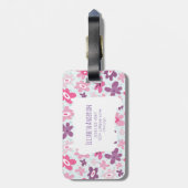 ピンクの花と青のハートかわいいお洒落 ラゲッジタグ (裏面縦)
