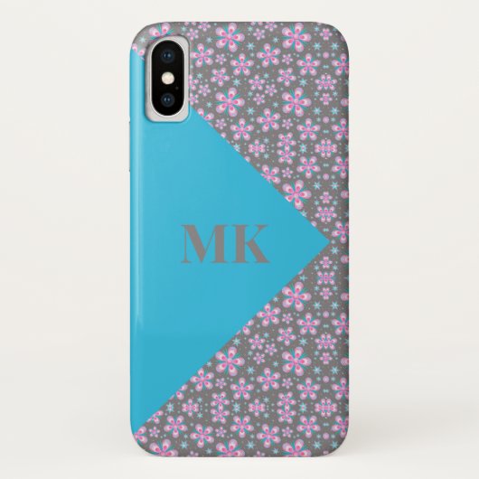 ピンクの花と青の色のブロック Case-Mate iPhoneケース (裏面)
