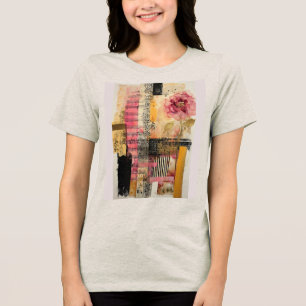 ピンクの花と音楽ノート トライブレンドTシャツ