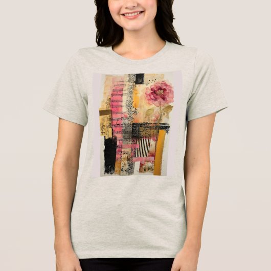 ピンクの花と音楽ノート トライブレンドＴシャツ (正面)