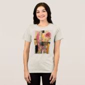 ピンクの花と音楽ノート トライブレンドＴシャツ (正面全面)