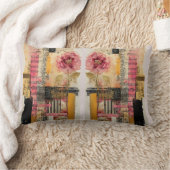 ピンクの花と音楽ノート ランバークッション (ブランケット)
