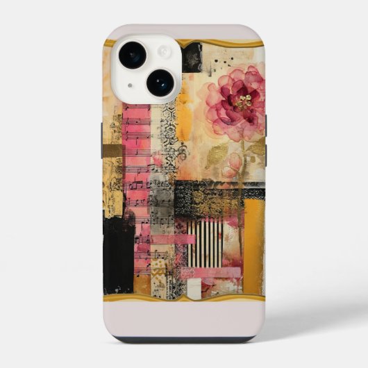 ピンクの花と音符 iPhoneケース (裏面)