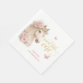 ピンクの花と馬の1歳の誕生日 スタンダードランチョンナプキン (角)
