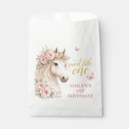 ピンクの花と馬の1歳の誕生日 フェイバーバッグ