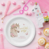 ピンクの花と馬の1歳の誕生日 ペーパープレート (パーティー)