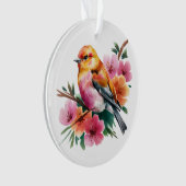 ピンクの花と鳥 オーナメント (正面)
