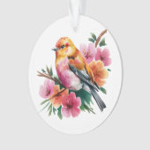 ピンクの花と鳥 オーナメント (正面)