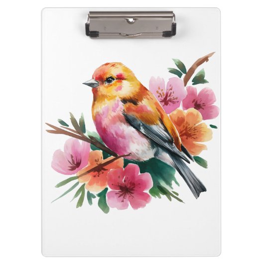 ピンクの花と鳥 クリップボード (正面)
