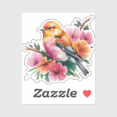 ピンクの花と鳥 シール (シート)