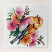 ピンクの花と鳥 ジグソーパズル (横)