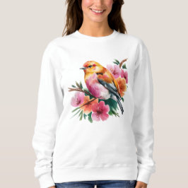 ピンクの花と鳥 スウェットシャツ