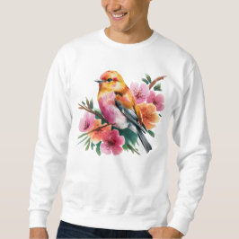 ピンクの花と鳥 スウェットシャツ