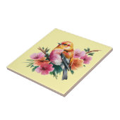 ピンクの花と鳥 タイル (側面)