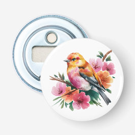 ピンクの花と鳥 栓抜き