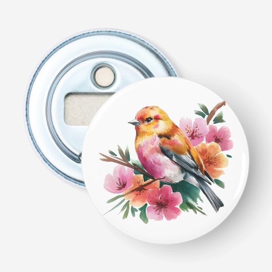 ピンクの花と鳥 栓抜き (正面)
