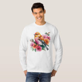 ピンクの花と鳥 Tシャツ (正面フル)