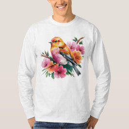 ピンクの花と鳥 Tシャツ