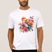 ピンクの花と鳥 Tシャツ (正面)