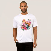 ピンクの花と鳥 Tシャツ (正面フル)