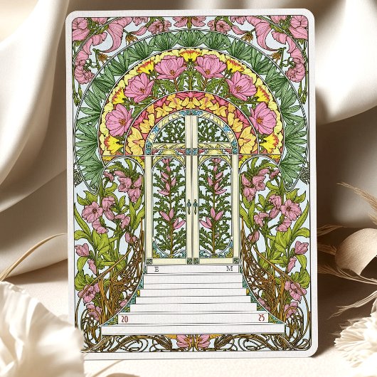 ピンクの花と黄色のアクセントの保存日付 招待状