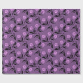 ピンクの花と黒いトンボ ラッピングペーパー (フラット)