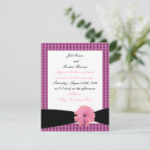 ピンクの花と黒いリボンの結婚式招待状 招待状 (スタンド正面)