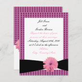 ピンクの花と黒いリボンの結婚式招待状 招待状 (正面/裏面)