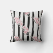 ピンクの花と黒のストライプ花 クッション (裏面)