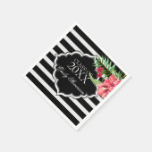 ピンクの花と黒のストライプ – 卒業 スタンダードカクテルナプキン (角)